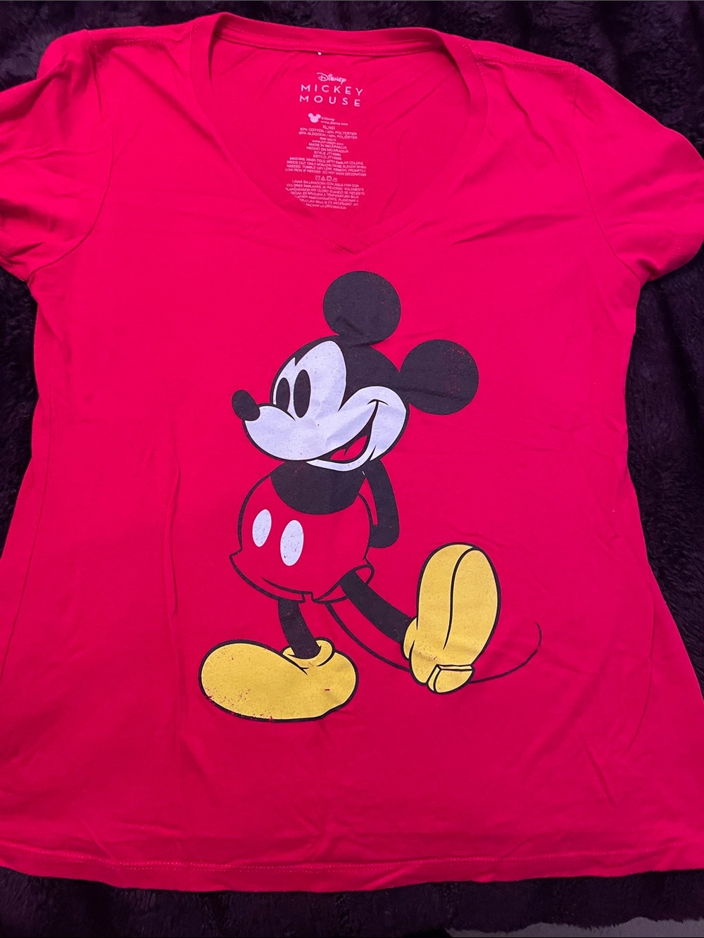 Disney Red V-Neck Mickey Mouse Graphic Tee